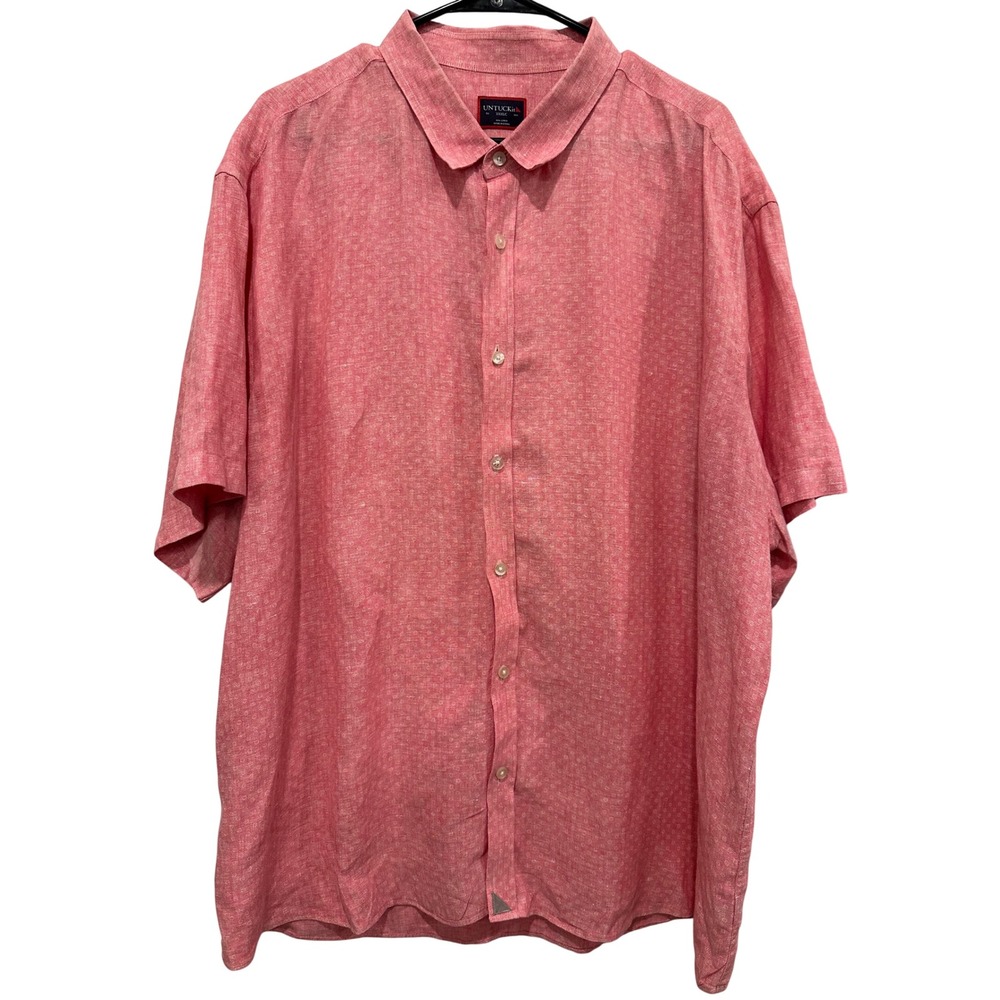 UNTUCKit Mens XXXLC 100% Linen Short Sleeve Button Down Shirt Pink Micro Print